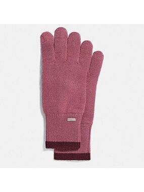 COACH Color Blocked Knit Tech Gloves, Pink